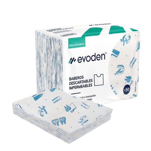 Baberos descartables Premium Estampados COLOR, doble capa, bolsa x 50u. EVODEN